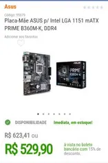 Placa-Mãe ASUS p/ Intel LGA 1151 mATX PRIME B360M-K, DDR4 - R$530