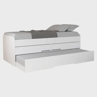 Cama Bibox de Solteiro Branco Amadeirado Com Cama Auxiliar e 2 Gavetas - Juliette - Robel Móveis