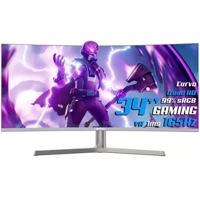 Monitor Gamer SuperFrame Vision Ultra, 34 Pol, Curvo, UltraWide, 2.5K, Quad HD, VA, 99% sRGB, HDR, FreeSync, 1ms, 165Hz, HDMI/DP, White, SFVC-3415-2