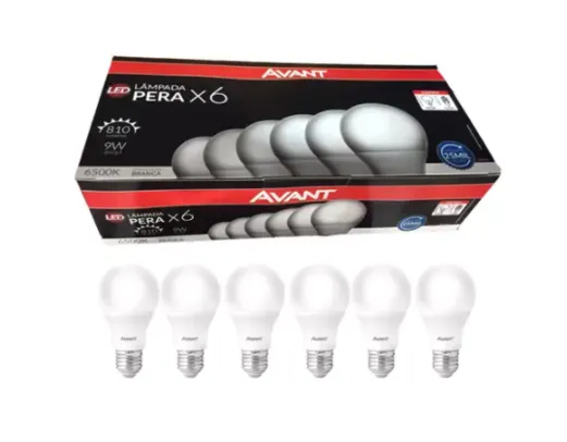 Kit 6 Lâmpadas Led 9w Bulbo E-27 Bivolt Branco Frio Avant