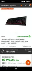 Teclado Mecânico Gamer Rawar Frontline W1, RGB, Switch Kailh Blue, ABNT2 | R$190