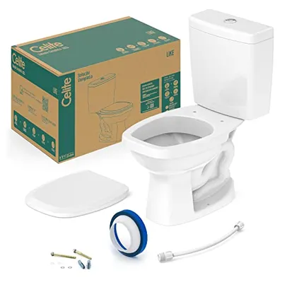 Celite 1647230010300 - Kit Bacia com Caixa, Assento Polipropileno e Complementos de Instalação Like, 36 x 61 x 74 cm, Branco