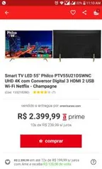 [APP AMERICANAS] Smart TV LED 55" Philco PTV55U21DSWNC UHD 4K com Conversor Digital 3 HDMI 2 USB Wi-Fi Netflix - Champagne | R$1.728