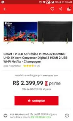 [APP AMERICANAS] Smart TV LED 55" Philco PTV55U21DSWNC UHD 4K com Conversor Digital 3 HDMI 2 USB Wi-Fi Netflix - Champagne | R$1.728