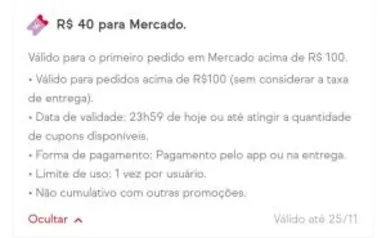 [Selecionados] R$40 OFF em compras no mercado acima de R$100 | Ifood