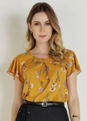 Blusa Floral Amarela com Prega | R$ 25