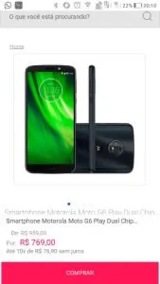 Smartphone Motorola Moto G6 Play Dual Chip Android 8.0 Tela 5.7 32GB 4G Câmera 13MP XT1922-3 Indigo - R$769