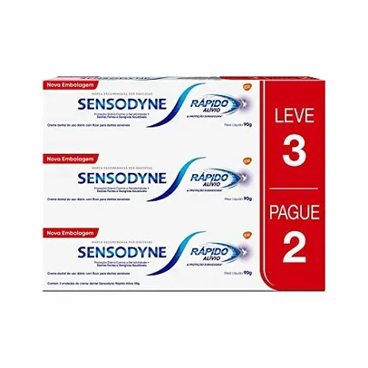 (REC) Sensodyne Creme Dental Rápido Alívio e Proteção Duradoura para Dentes e Gengivais Sensíveis, Leve 3 unidades e Pague 2, 90g cada