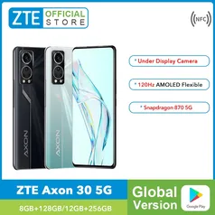 ZTE Axon 30 5G Smartphone Snapdragon 870 Sob Tela Câmera 120HZ AMOLED Display 65W Carregador Rápido