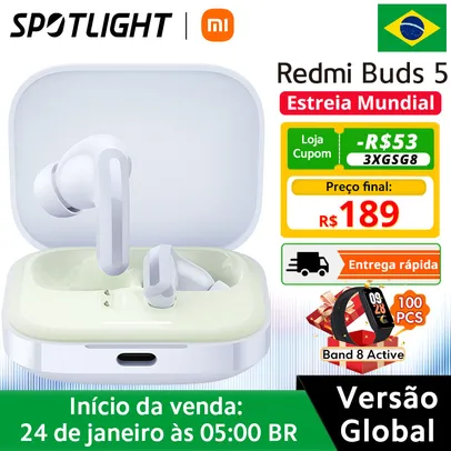 Fone de Ouvido Xiaomi Redmi Buds 5 46dB Bluetooth versão global cancelamento de ruído