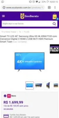 Smart TV LED 40" Samsung Ultra HD 4k UN40NU7100GXZD com Conversor Digital 3 HDMI 2 USB Wi-Fi HDR Premium Smart Tizen - R$1530