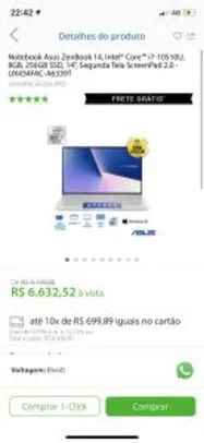 Saindo por R$ 6633: Notebook Asus ZenBook 14, Intel® Core™ i7-10510U, 8GB, 256GB SSD, 14", Segunda Tela ScreenPad 2.0 - R$6633 | Pelando