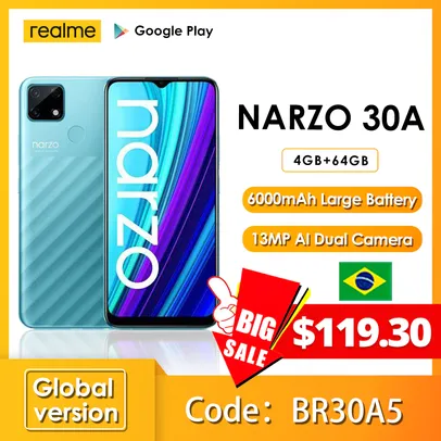 Smartphone Realme Narzo 30a 4GB 64GB - Versão Global | R$655