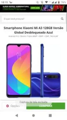 Smartphone Xiaomi Mi A3 128GB Versão Global Desbloqueado | R$1.432
