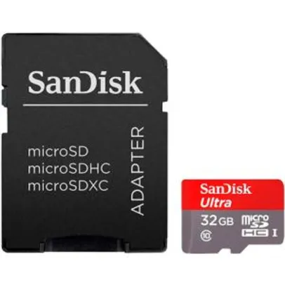 Cartão de Memória Micro SD 32GB SanDisk Ultra 48MB/s + Adaptador R$ 44,90
