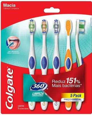 [Prime + Recorrência] Escova Dental Colgate 360º 5unid | R$28