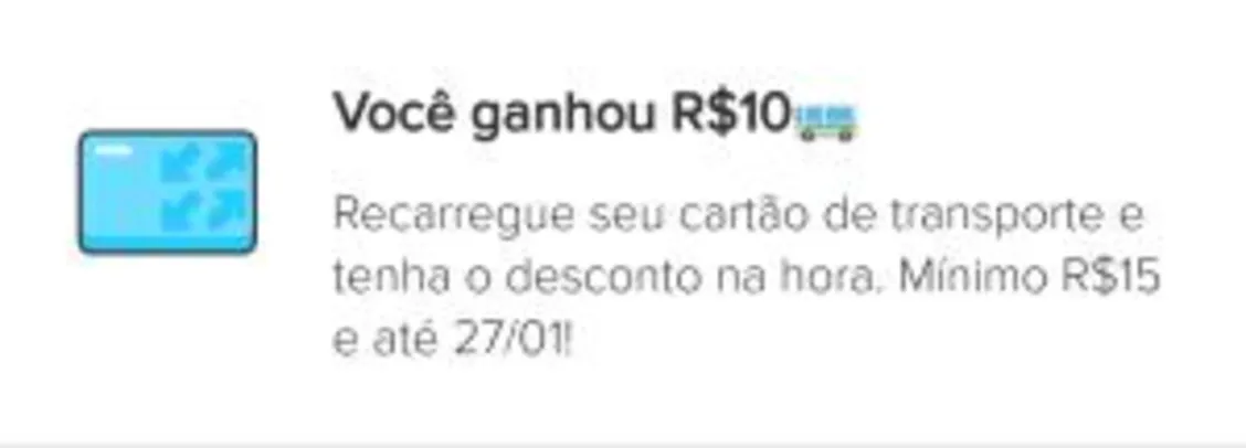 [Usuários Selecionados] R$ 10 OFF em cartão transporte, válido para Curitiba e São Paulo