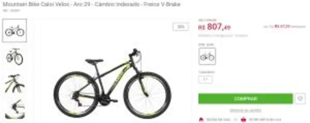 Mountain Bike Caloi Velox - Aro 29 - Câmbio Indexado - Freios V-Brake | R$ 808