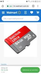 Cartão de Memória Micro SD Android 64GB - R$51