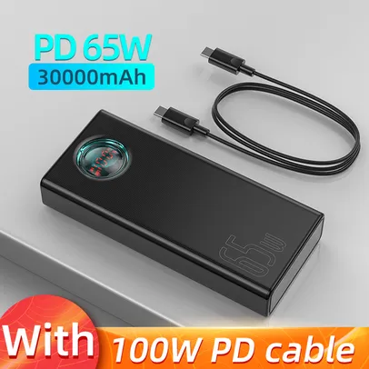 Carregador Baseus PD 65W 30000mAh + Cabo PD 100W