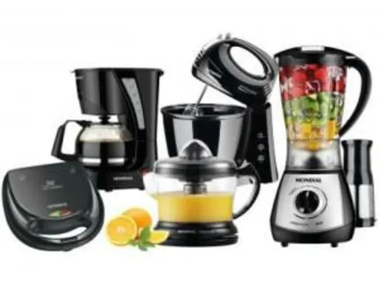 Kit Cozinha Completa KT-76 Mondial Liquidificador - Batedeira Cafeteira Sanduicheira Espremedor