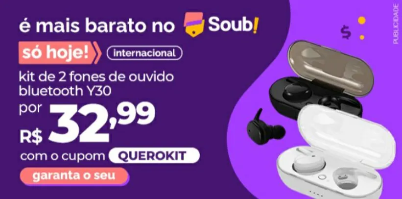 Kit de 2 Fones de Ouvido Sem Fio Bluetooth Y30 | R$33