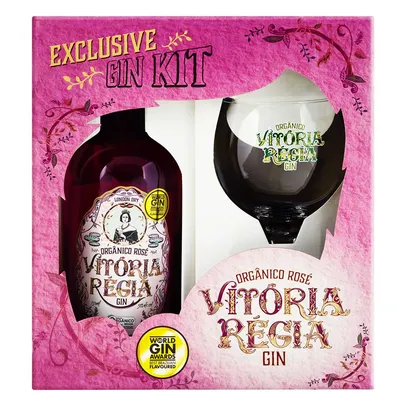 Kit Taça + Gin London Dry Rosé Orgânico Cranberry, Blueberry e Hibisco Vitória Régia 750 ml