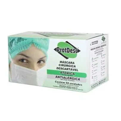 Máscara Cirúrgica Descartável Tripla Caixa com 50 unidades - ProtDesc | R$46