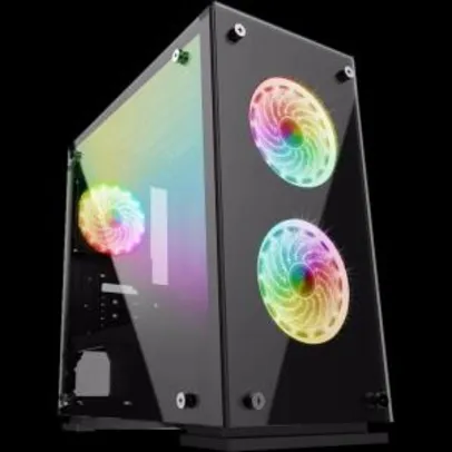 Gabinete Gamer Gamemax, Mid Tower, Vidro temperado, Com 3 Fans RGB, Black, S-Fonte, H605-TA | R$ 347