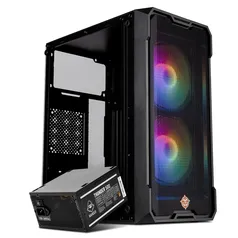 Kit Gabinete Gamer TGT Jester, Preto + Fonte Mancer Thunder 500W