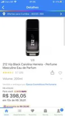 Perfume 212 Vip Black 200ml Eau de Parfum | R$ 398