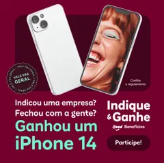 [DESCRIÇÃO] Ganhe 1 iPhone 14 ou 1 iPad 9ª geração, indicando o iFood Benefícios