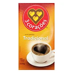 [Rec/+ por - R$18,53] 3 Corações Café Torrado e Moído Tradicional, 500g vácuo