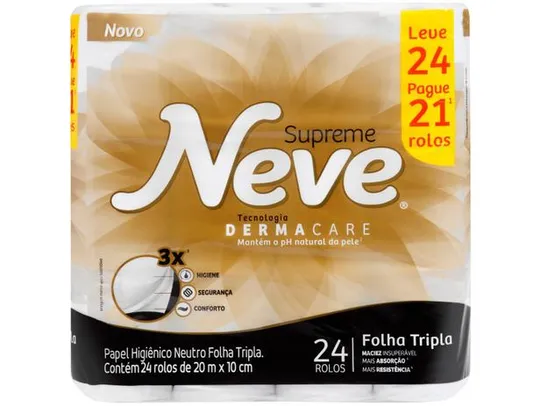 [C. Ouro] Papel Higiênico Folha Tripla Neve Supreme 24 Rolos - 20m | R$17,35