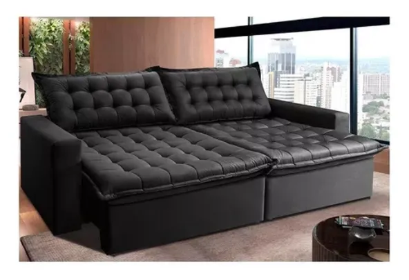 [Cartão ML]  Sofá Retrátil Reclinável e Cama 2,15m Cama inBox Flex Suede Velusoft Preto