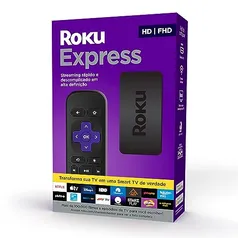 Roku Express - Streaming player Full HD, Transforma sua TV em Smart TV, Com controle remoto e cabo HDMI incluídos