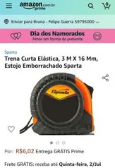 [PRIME] Trena Curta Elástica, 3mx16mm, Estojo Emborrachado Sparta | R$6