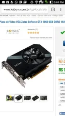 Placa de Video GtX 1060 6GB, Zotac mini