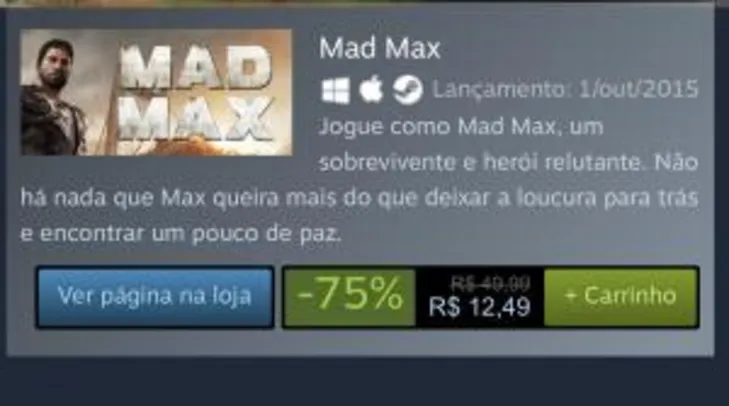 [Steam - PC] MAD MAX | R$ 12