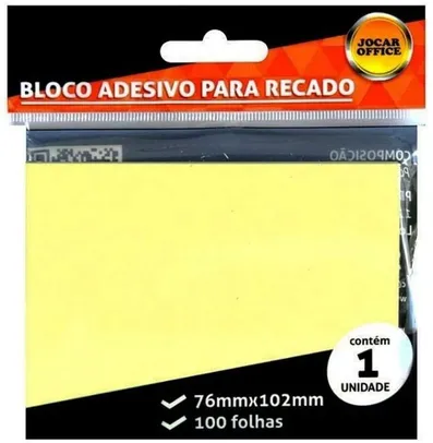 Bloco Adesivo Para Recado Amarelo 102X76 C/ 100 Folhas Leonora, Amarelo | R$3,67