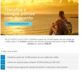 10.000 pontos Tudo Azul com tranferência de pontos