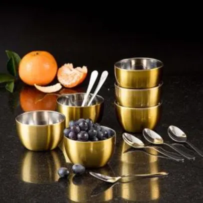 Conjunto de Sobremesa Gold em Aço Inox 12 Peças - La Cuisine - Por R$ 49,99