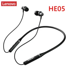 Lenovo HE05 BT Fone de ouvido sem fio Bt 5.0, esportivo, Neckband, cancelamento de ruído