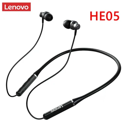 Lenovo HE05 BT Fone de ouvido sem fio Bt 5.0, esportivo, Neckband, cancelamento de ruído