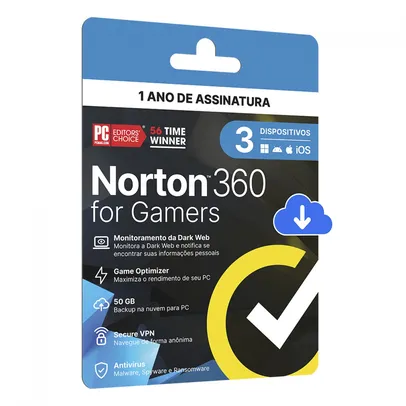 Antivírus Norton 360 For Gamers, 3 Dispositivos, 12 Meses, Digital para Download