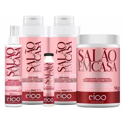 Eico Salão Em Casa Shampoo e Condicionador 450ml + Máscara Hidratação + Spray Leave-in Protetor Tér