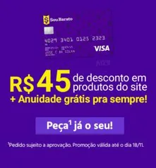 Cartao Sou Barato com Anuidade Grátis para Sempre (+45 reais de desconto)