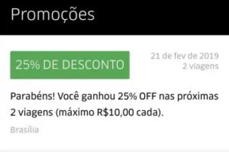 [DF] Cupom Uber 25% de Desconto até R$10