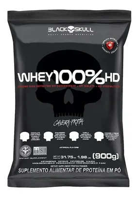 Whey 100% Hd Refil Black Skull 900g Wpc Wpi E Wph Sabor Baunilha