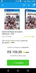 [AME 55,00] Sombras da Guerra Edição Definitiva - PS4